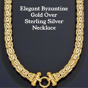 🔥Elegant Gold Over Sterling Silver Byzantine Link Necklace w/ Fashion Clasp 18”
